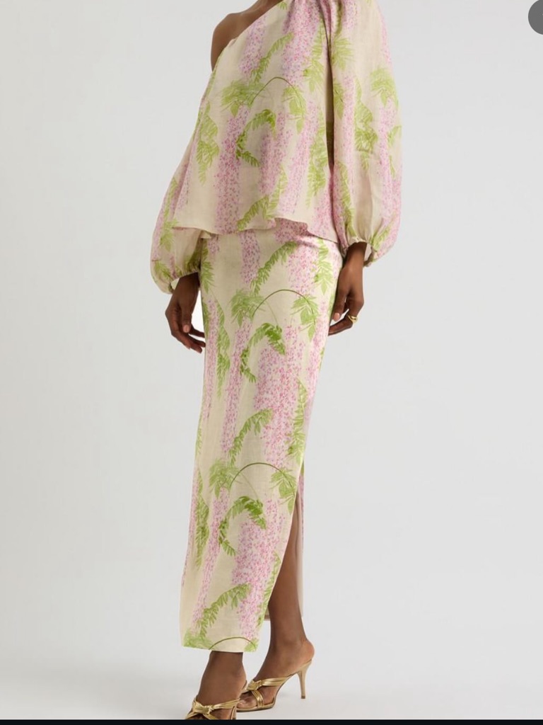 Floral Pink & Green Maxi Skirt With Side Slit And Top!